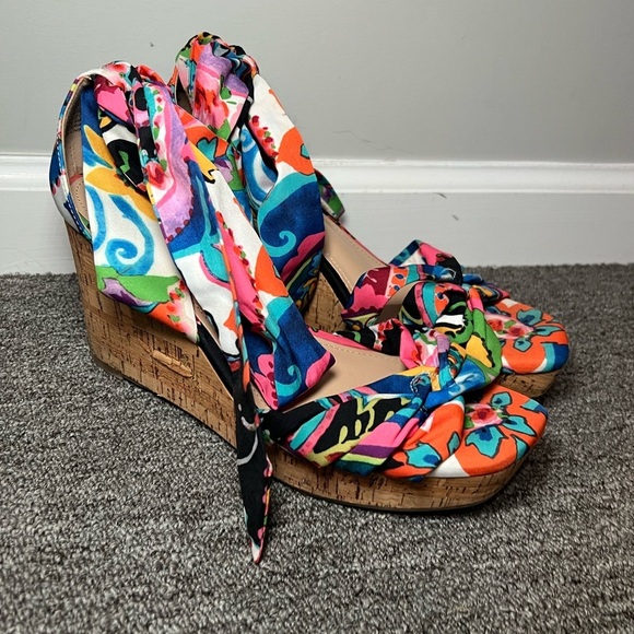 IMPO Olemah Boho Multi Ankle Tie Fabric Women's Size 10 Wedge Cork Colorful - Picture 5 of 7